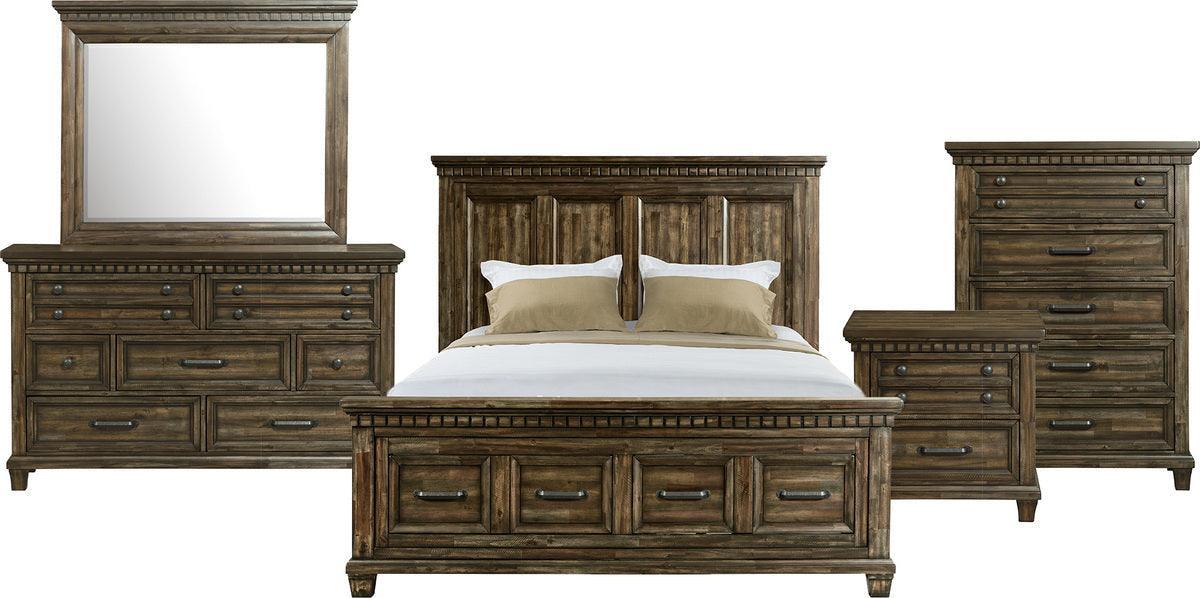 Elements Bedroom Sets - Johnny King Storage 5PC Bedroom Set Smokey Walnut