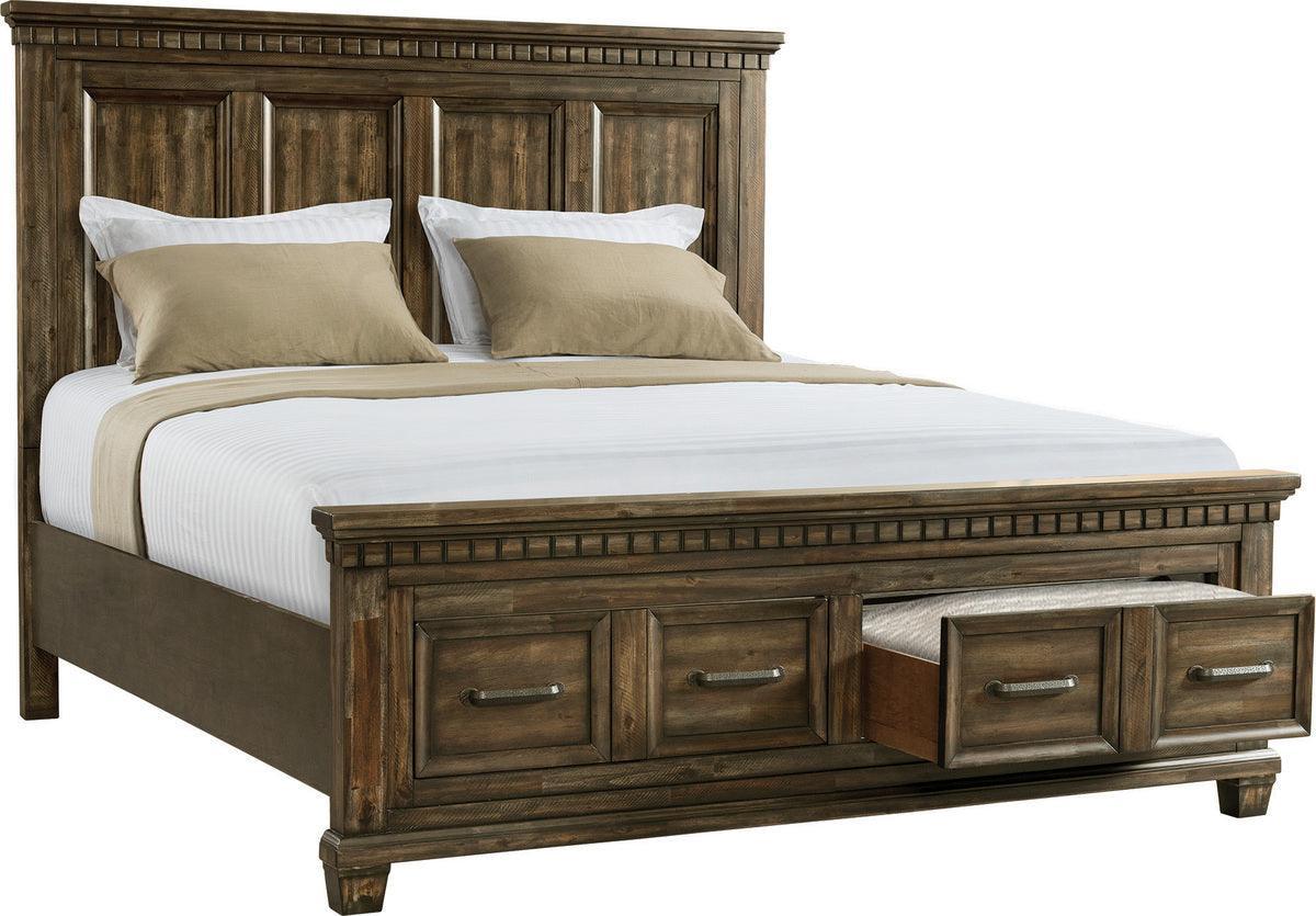 Elements Bedroom Sets - Johnny King Storage 5PC Bedroom Set Smokey Walnut