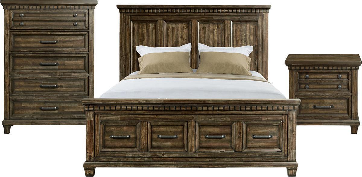 Elements Bedroom Sets - Johnny Queen Storage 3PC Bedroom Set Smokey Walnut