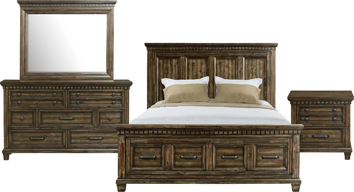 Elements Bedroom Sets - Johnny Queen Storage 4PC Bedroom Set Smokey Walnut