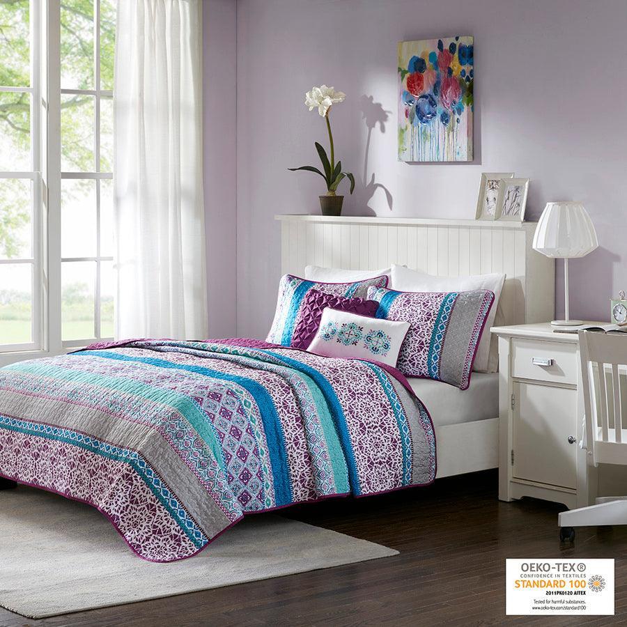 Olliix.com Comforters & Blankets - Joni Twin/Twin XL Boho Reversible Coverlet Set Purple