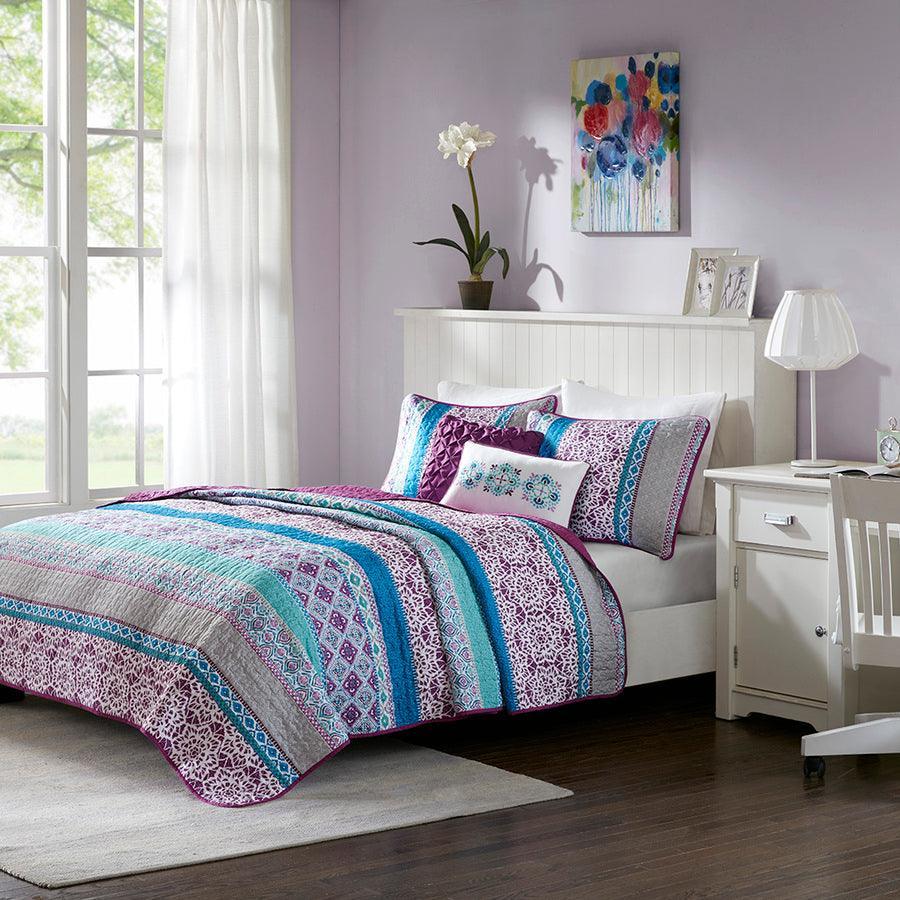Olliix.com Comforters & Blankets - Joni Twin/Twin XL Boho Reversible Coverlet Set Purple