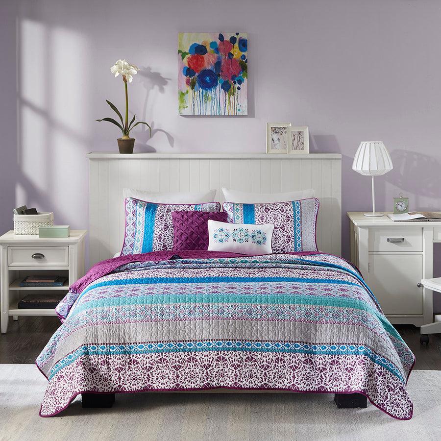 Olliix.com Comforters & Blankets - Joni Twin/Twin XL Boho Reversible Coverlet Set Purple