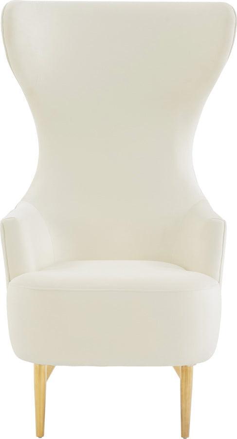 Tov Furniture Accent Chairs - Julia Cream Velvet Channel Tufted Wingback Chair