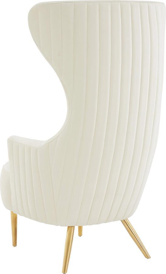 Tov Furniture Accent Chairs - Julia Cream Velvet Channel Tufted Wingback Chair