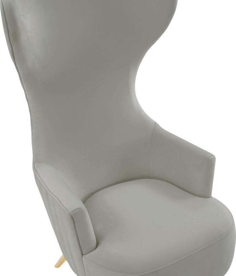 Tov Furniture Accent Chairs - Julia Grey Velvet Channel Tufted Wingback Chair Grey