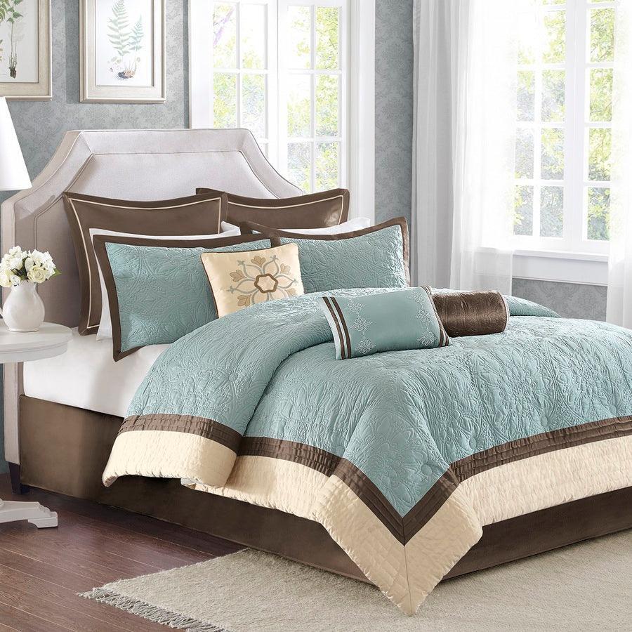 Olliix.com Comforters & Blankets - Juliana Queen 9 Piece Traditional Charmeuse Comforter Set Blue