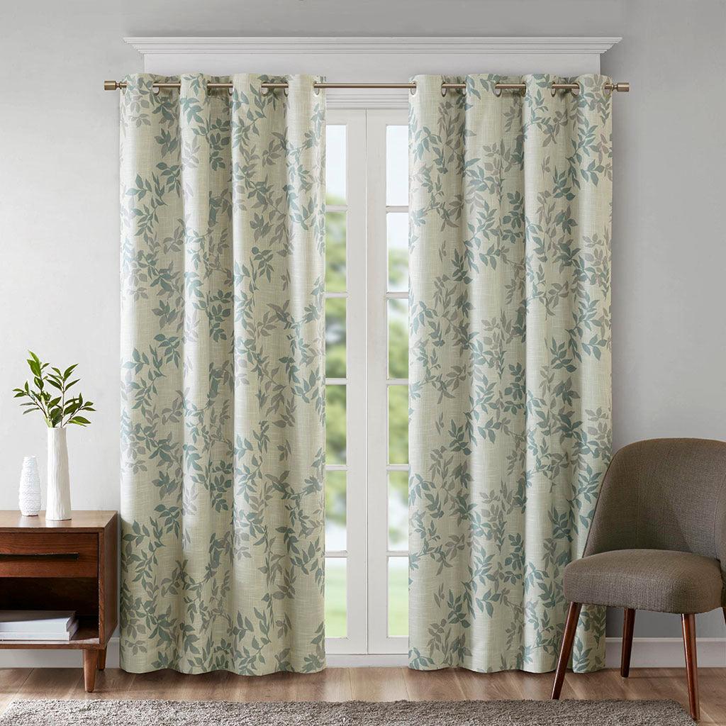 Olliix.com Curtains - Julie 84 H Printed Botanical Blackout Panel Aqua