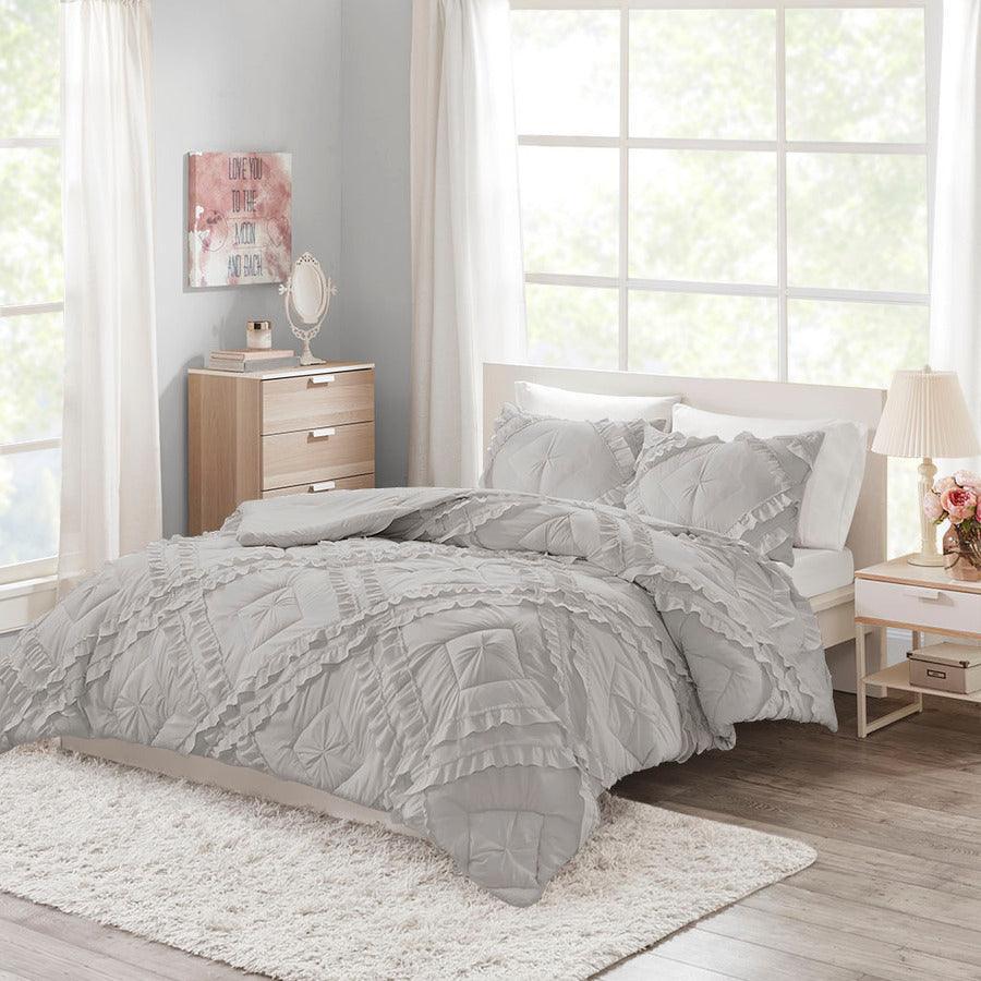 Olliix.com Comforters & Blankets - Kacie Twin/Twin XL Solid Coverlet Set With Tufted Diamond Ruffles Gray