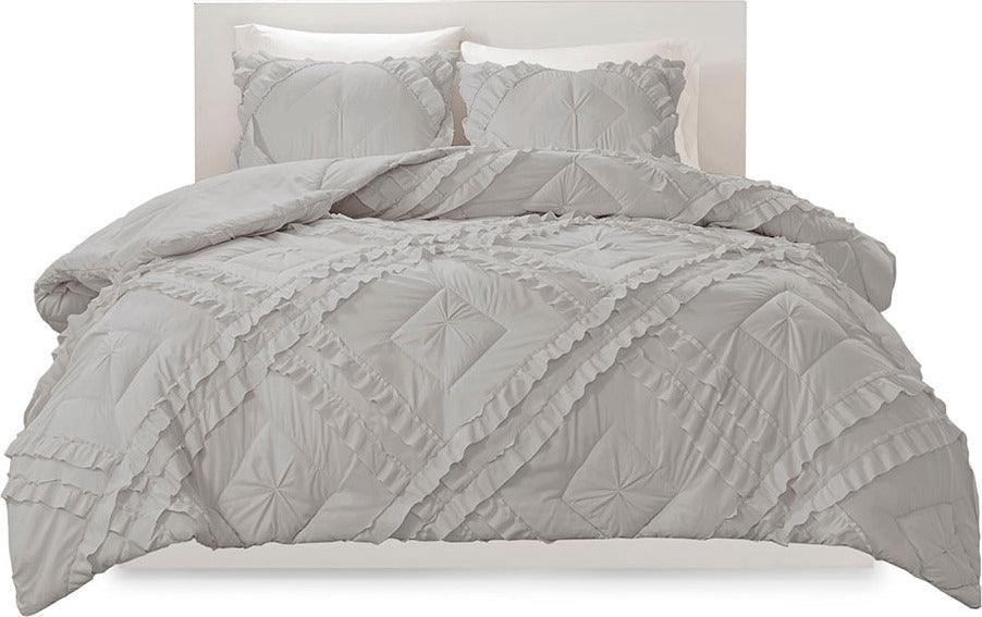Olliix.com Comforters & Blankets - Kacie Twin/Twin XL Solid Coverlet Set With Tufted Diamond Ruffles Gray