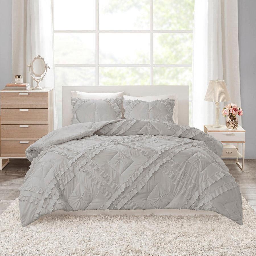 Olliix.com Comforters & Blankets - Kacie Twin/Twin XL Solid Coverlet Set With Tufted Diamond Ruffles Gray