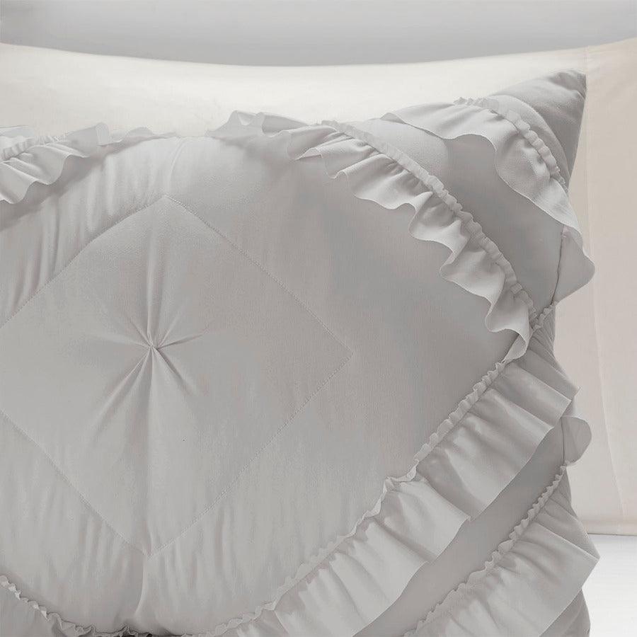 Olliix.com Comforters & Blankets - Kacie Twin/Twin XL Solid Coverlet Set With Tufted Diamond Ruffles Gray