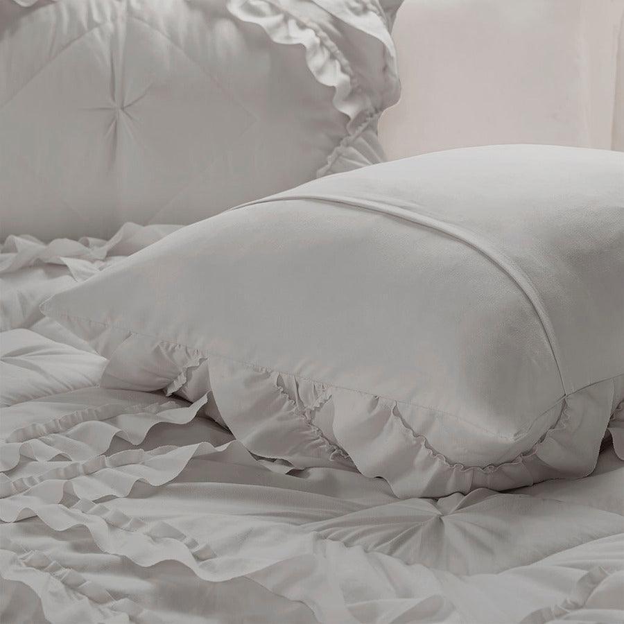 Olliix.com Comforters & Blankets - Kacie Twin/Twin XL Solid Coverlet Set With Tufted Diamond Ruffles Gray