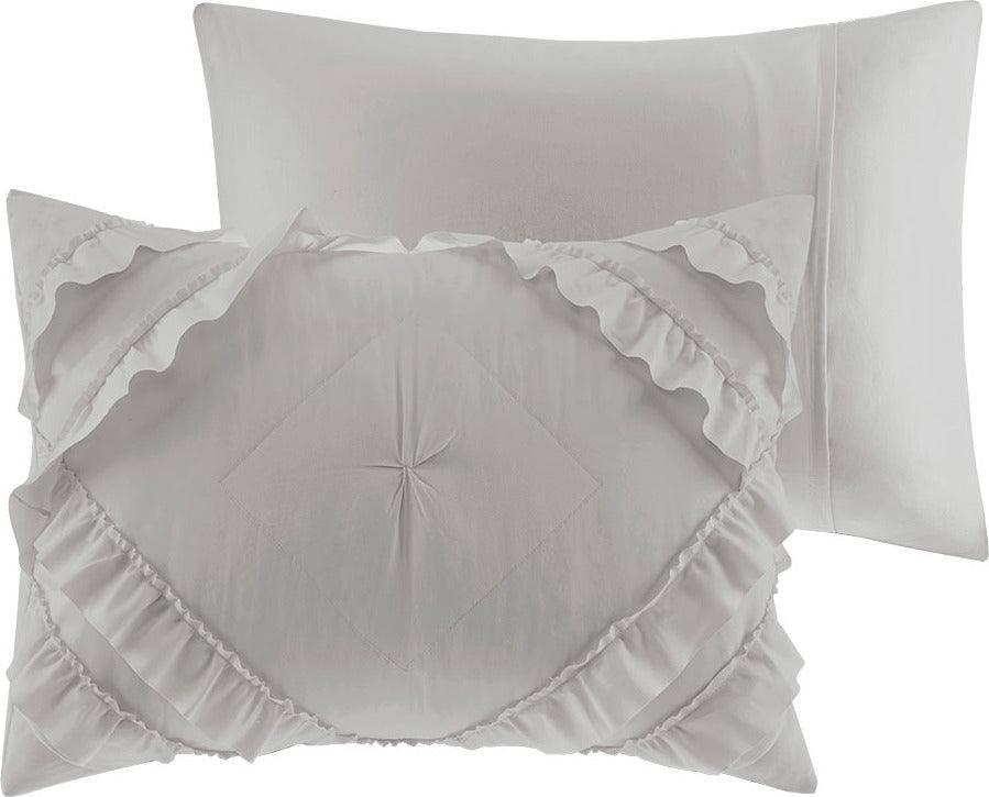 Olliix.com Comforters & Blankets - Kacie Twin/Twin XL Solid Coverlet Set With Tufted Diamond Ruffles Gray