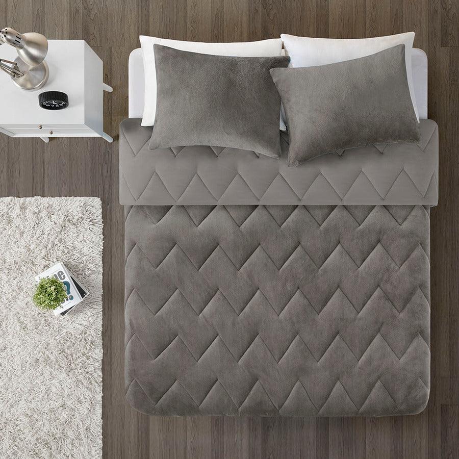 Olliix.com Comforters & Blankets - Kai Twin/Twin XL Quilted Reversible Casual Microfiber to Plush Comforter Set Gray