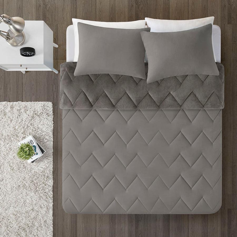 Olliix.com Comforters & Blankets - Kai Twin/Twin XL Quilted Reversible Casual Microfiber to Plush Comforter Set Gray