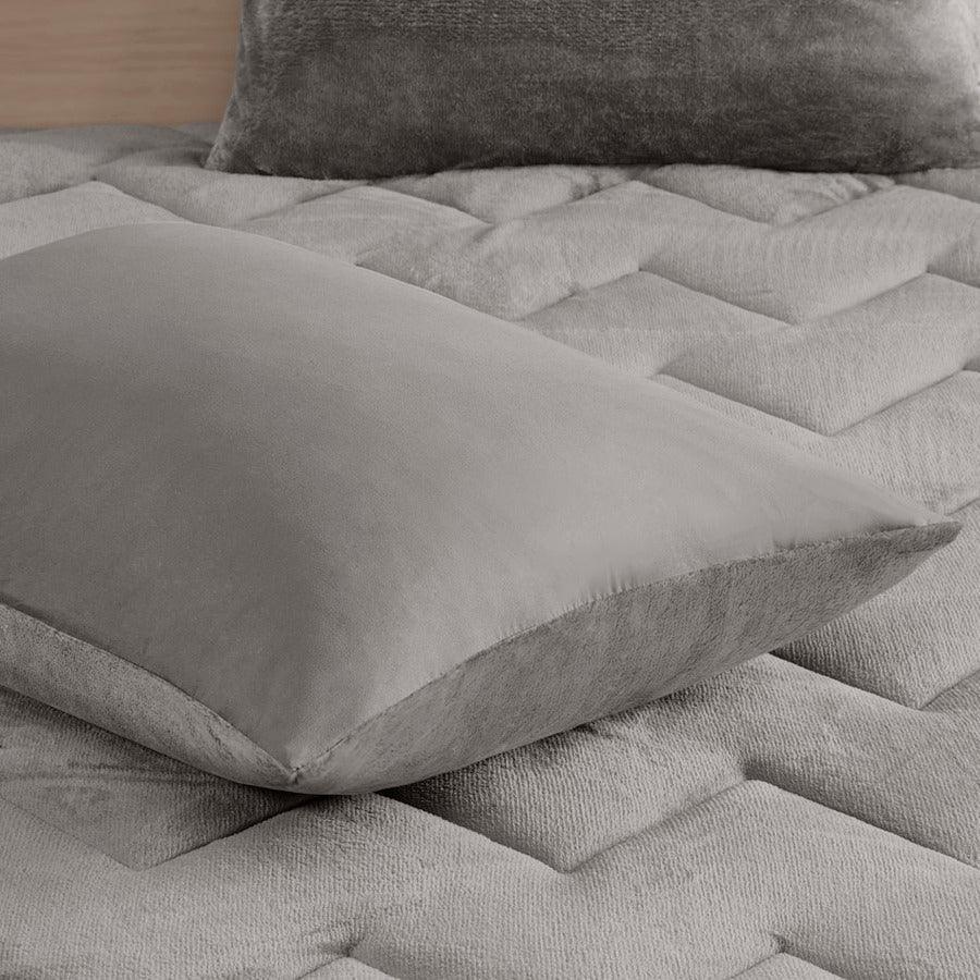 Olliix.com Comforters & Blankets - Kai Twin/Twin XL Quilted Reversible Casual Microfiber to Plush Comforter Set Gray