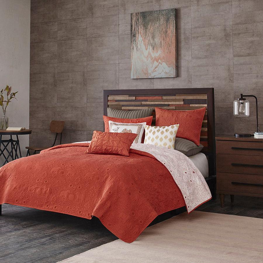 Olliix.com Comforters & Blankets - Kandula King/California King 3 Piece Coverlet Mini Set Coral