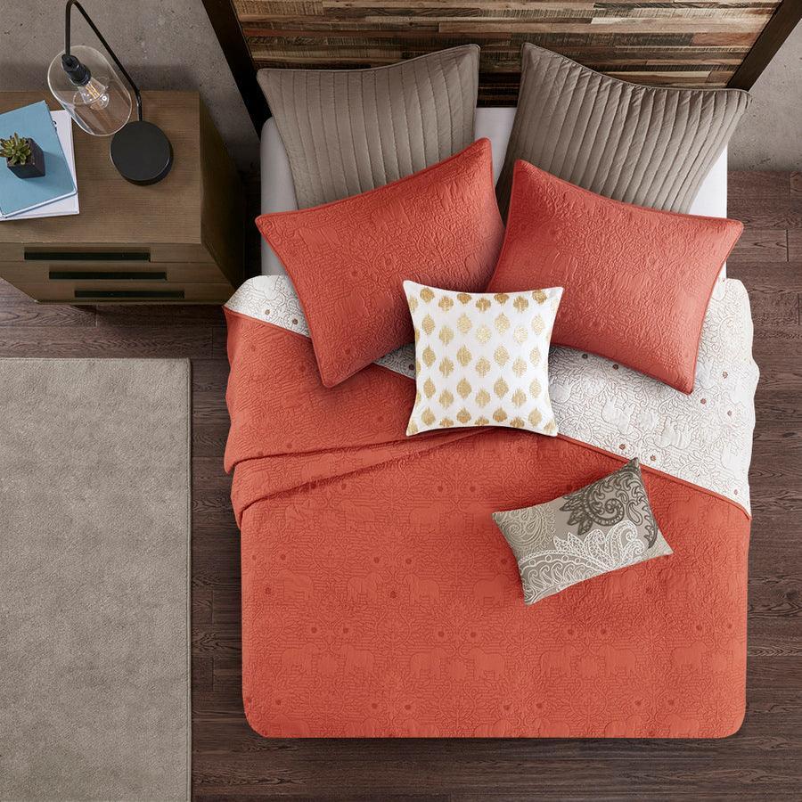 Olliix.com Comforters & Blankets - Kandula King/California King 3 Piece Coverlet Mini Set Coral
