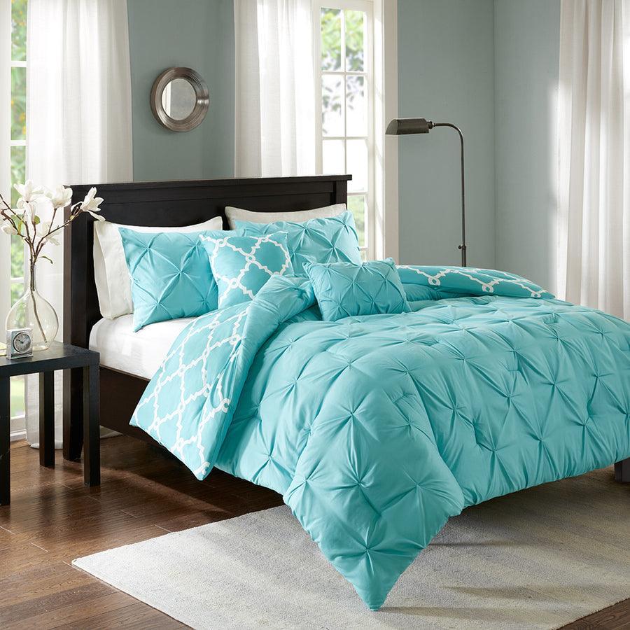 Olliix.com Comforters & Blankets - Kasey 5 Piece Reversible Comforter Set Aqua Full/Queen