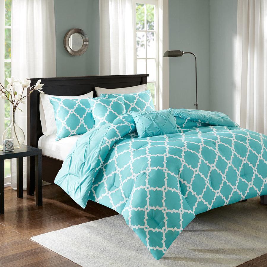 Olliix.com Comforters & Blankets - Kasey 5 Piece Reversible Comforter Set Aqua Full/Queen
