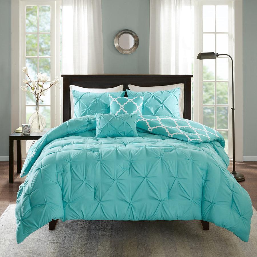 Olliix.com Comforters & Blankets - Kasey 5 Piece Reversible Comforter Set Aqua Full/Queen