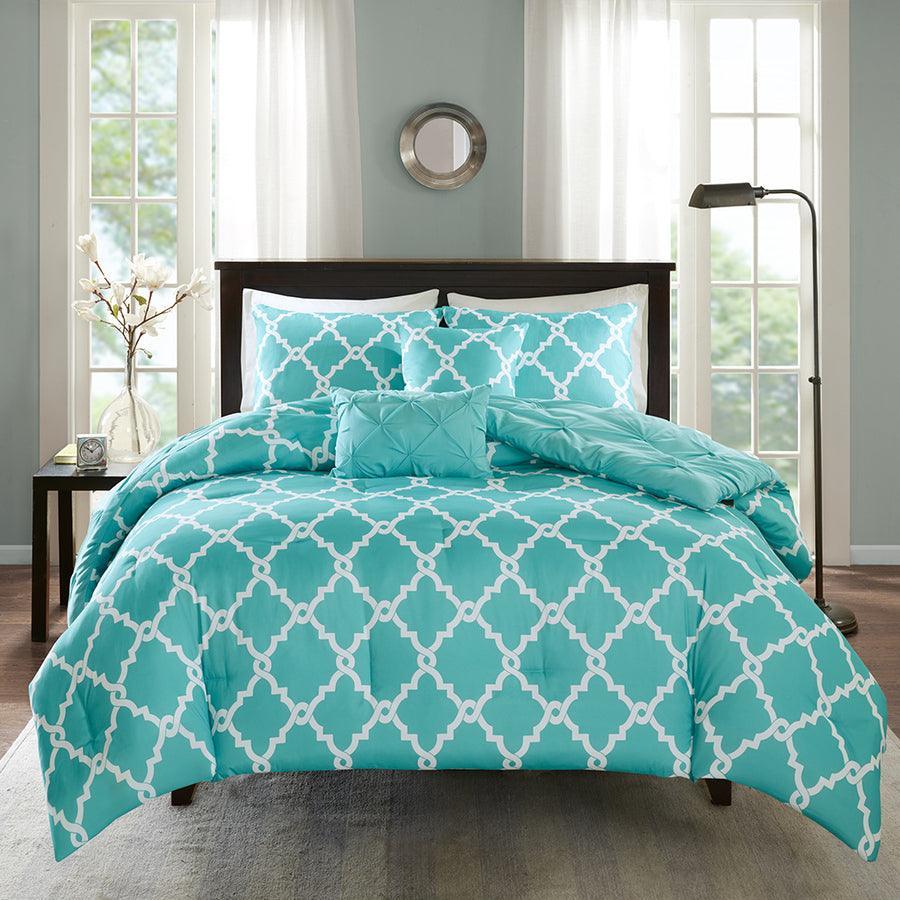 Olliix.com Comforters & Blankets - Kasey 5 Piece Reversible Comforter Set Aqua Full/Queen