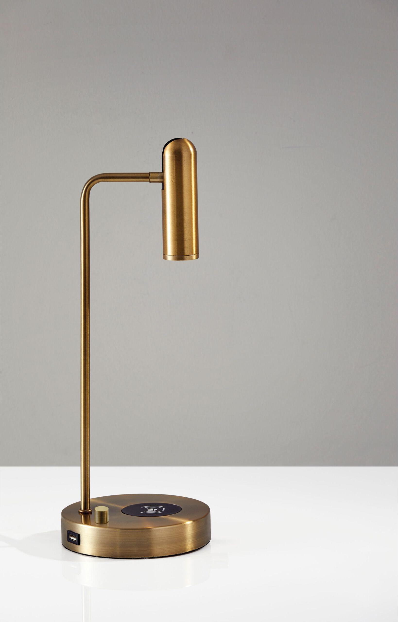 Adesso Desk Lamps - Kaye Charge Desk Lamp Antique Brass