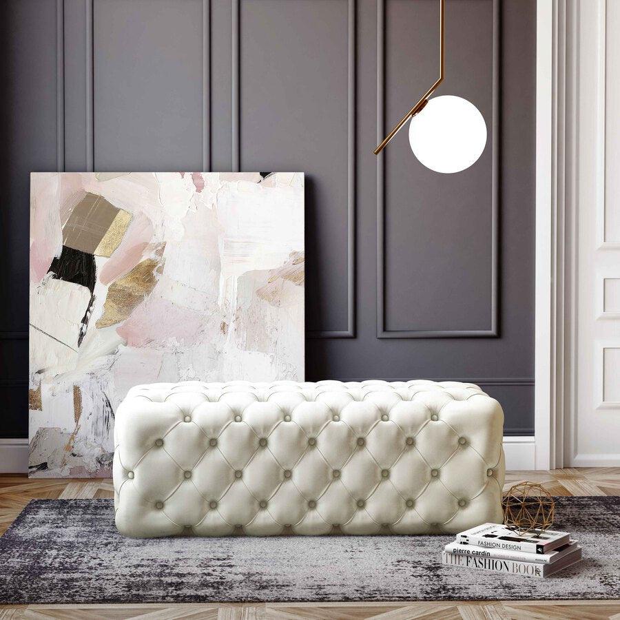 Tov Furniture Ottomans & Stools - Kaylee Cream Velvet Ottoman Black