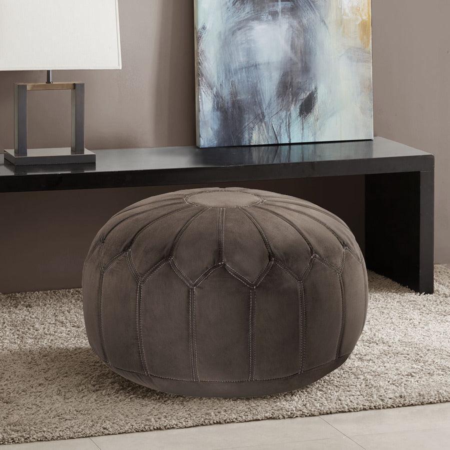Olliix.com Ottomans & Stools - Kelsey Contemporary Round Pouf Ottoman 29.5W x 29.5D x 18H" Brown