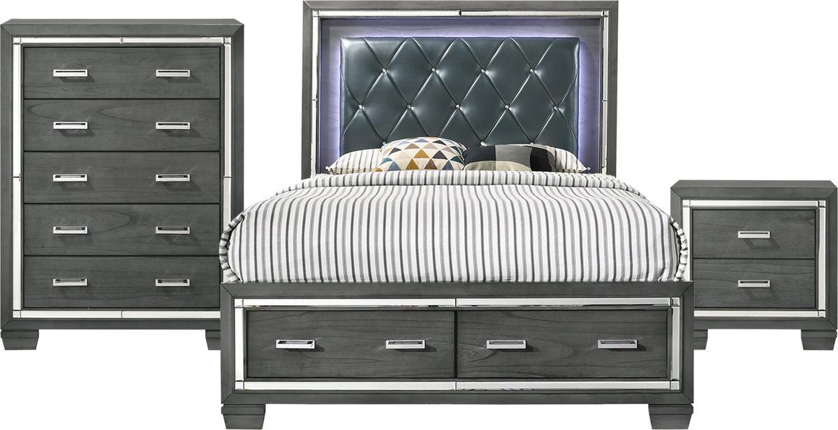 Elements Bedroom Sets - Kenzie Queen Storage 3PC Bedroom Set Gray