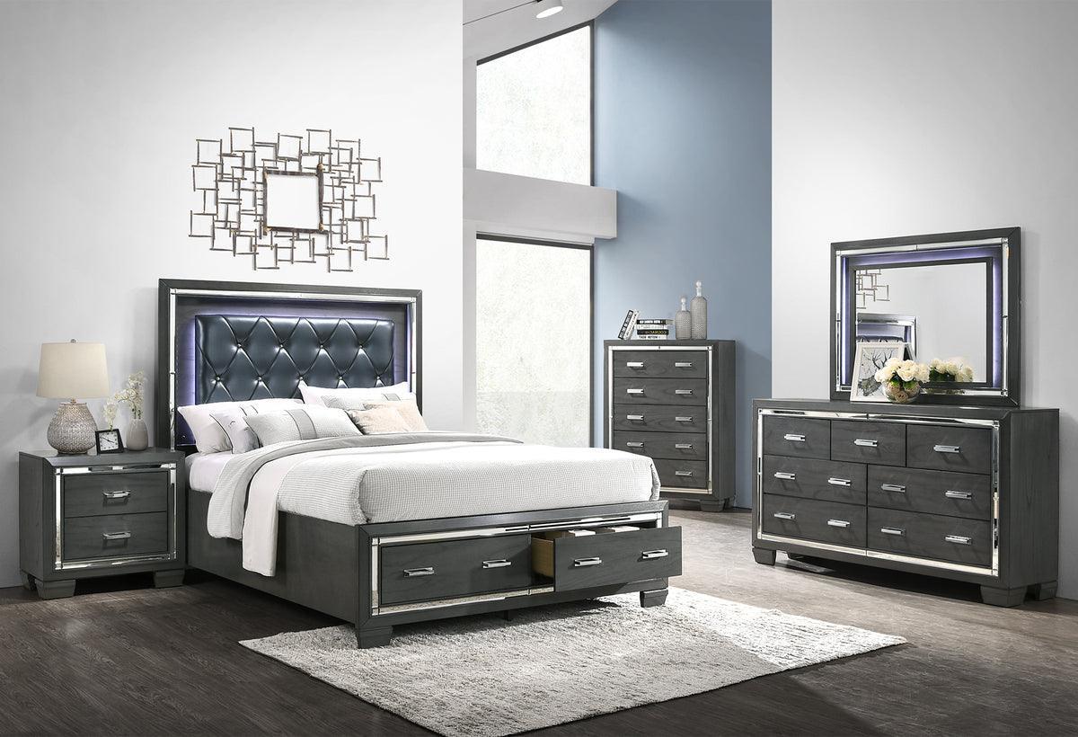 Elements Bedroom Sets - Kenzie Queen Storage 4PC Bedroom Set Gray