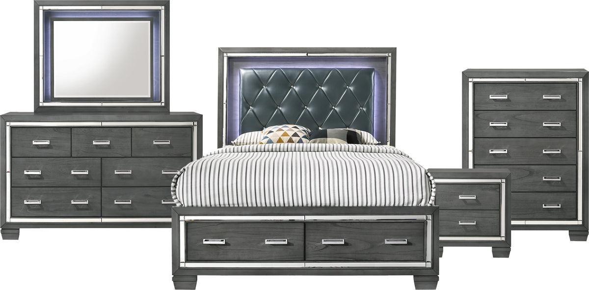 Elements Bedroom Sets - Kenzie Queen Storage 5PC Bedroom Set Gray
