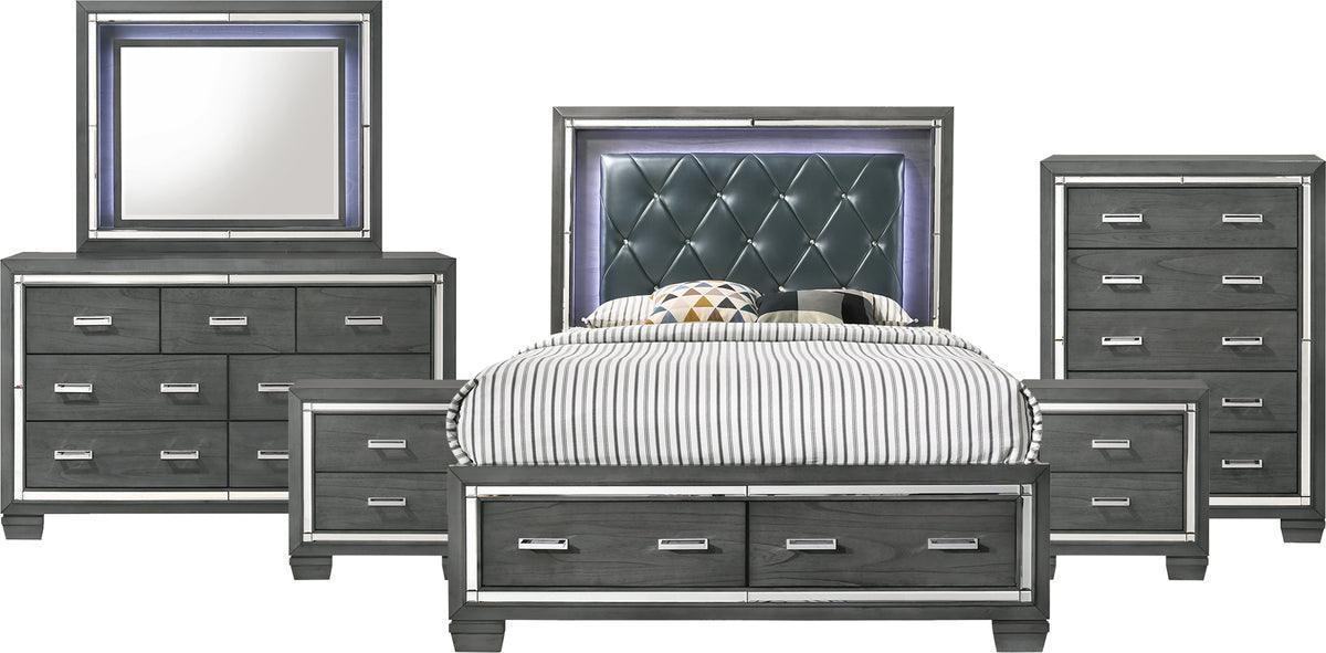 Elements Bedroom Sets - Kenzie Queen Storage 6PC Bedroom Set Gray