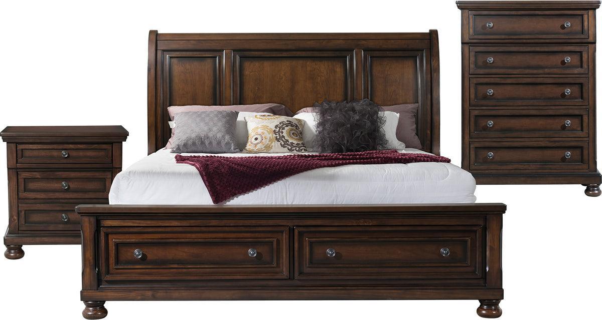 Elements Bedroom Sets - Kingsley King Storage 3PC Bedroom Set Walnut