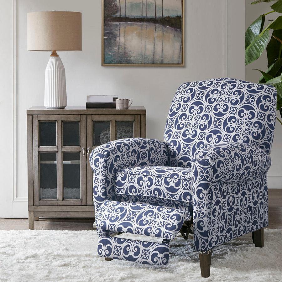 Olliix.com Accent Chairs - Kirby Push Back Recliner Navy Multicolor