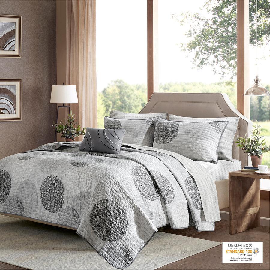 Olliix.com Comforters & Blankets - Knowles Casual Complete Reversible Coverlet and Cotton Sheet Set Queen Gray