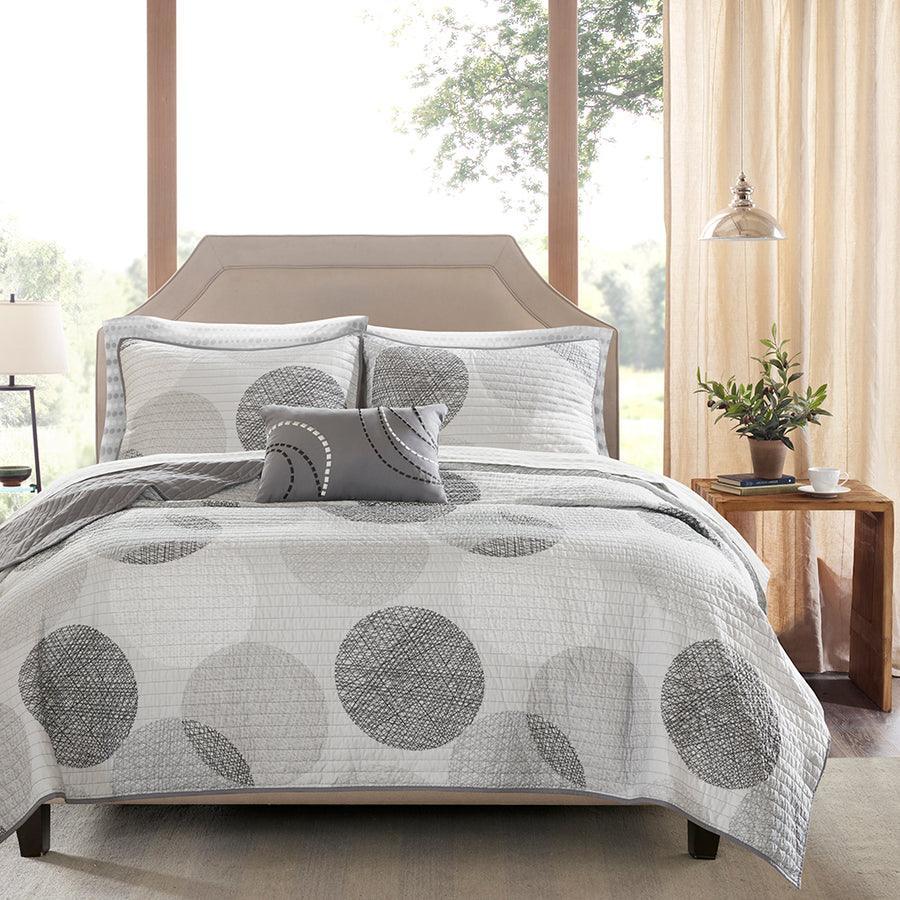 Olliix.com Comforters & Blankets - Knowles Casual Complete Reversible Coverlet and Cotton Sheet Set Queen Gray