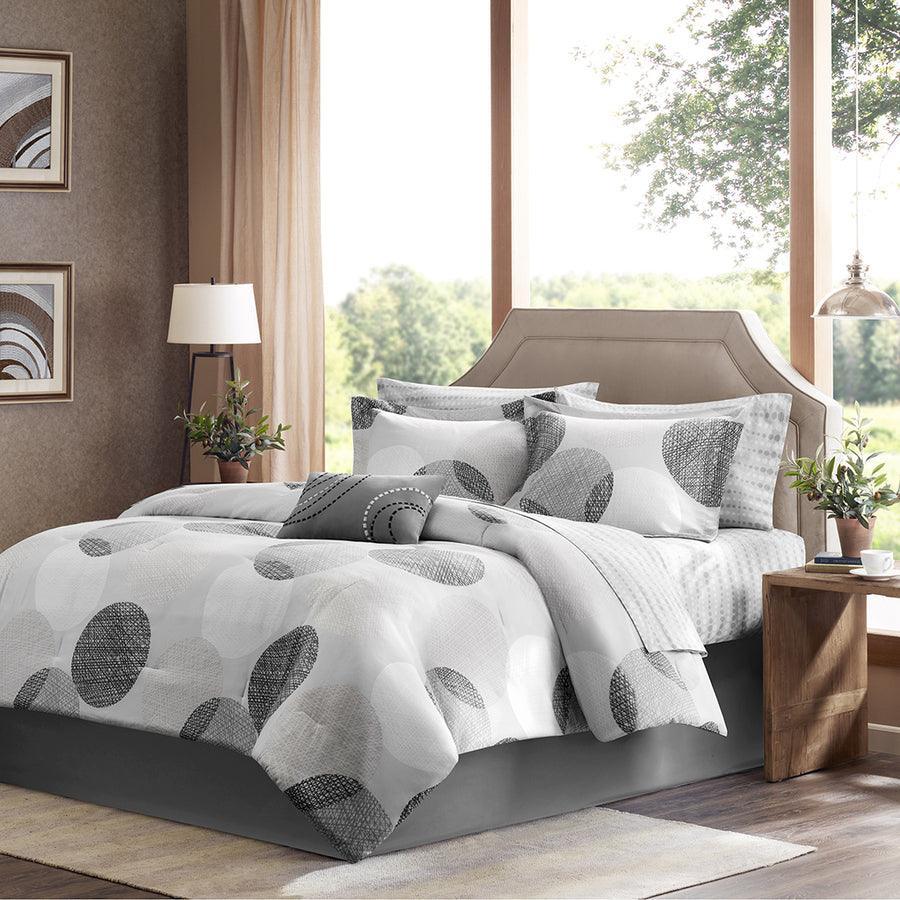 Olliix.com Comforters & Blankets - Knowles Complete Comforter and Cotton Sheet Set Grey