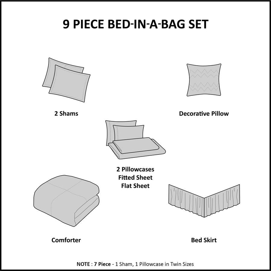 Olliix.com Comforters & Blankets - Knowles Complete Comforter and Cotton Sheet Set Grey