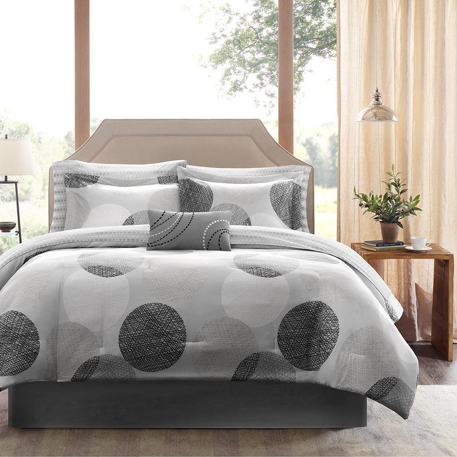 Olliix.com Comforters & Blankets - Knowles Complete Comforter and Cotton Sheet Set Grey