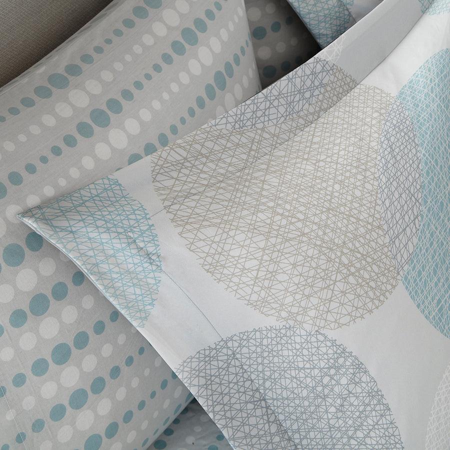 Olliix.com Comforters & Blankets - Knowles Modern Complete Comforter and Cotton Sheet Set Aqua Cal King