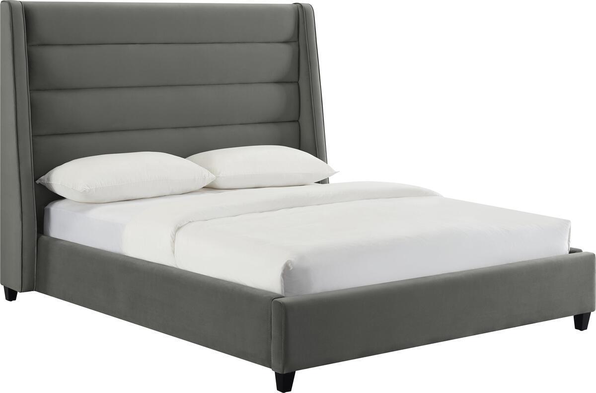 Tov Furniture Beds - Koah Grey Velvet Bed in Queen