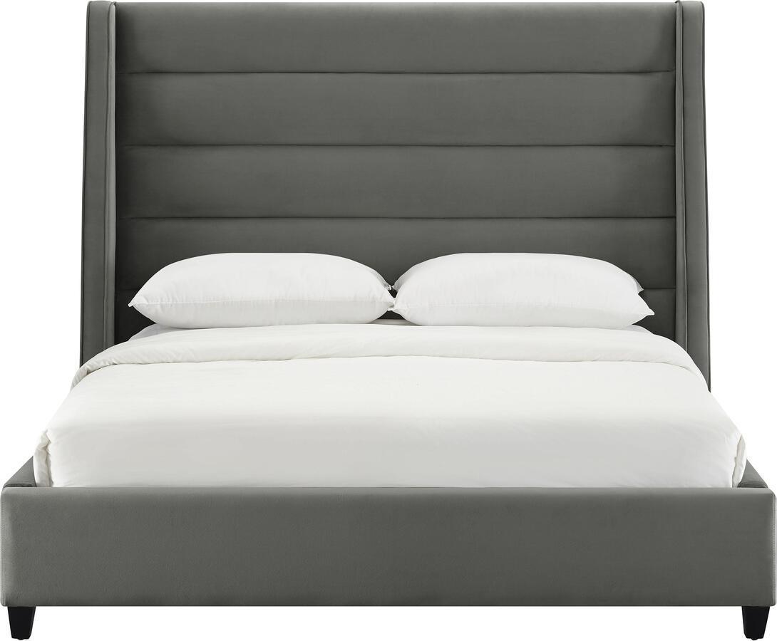Tov Furniture Beds - Koah Grey Velvet Bed in Queen