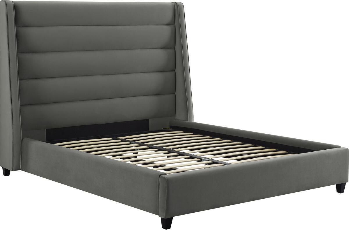 Tov Furniture Beds - Koah Grey Velvet Bed in Queen