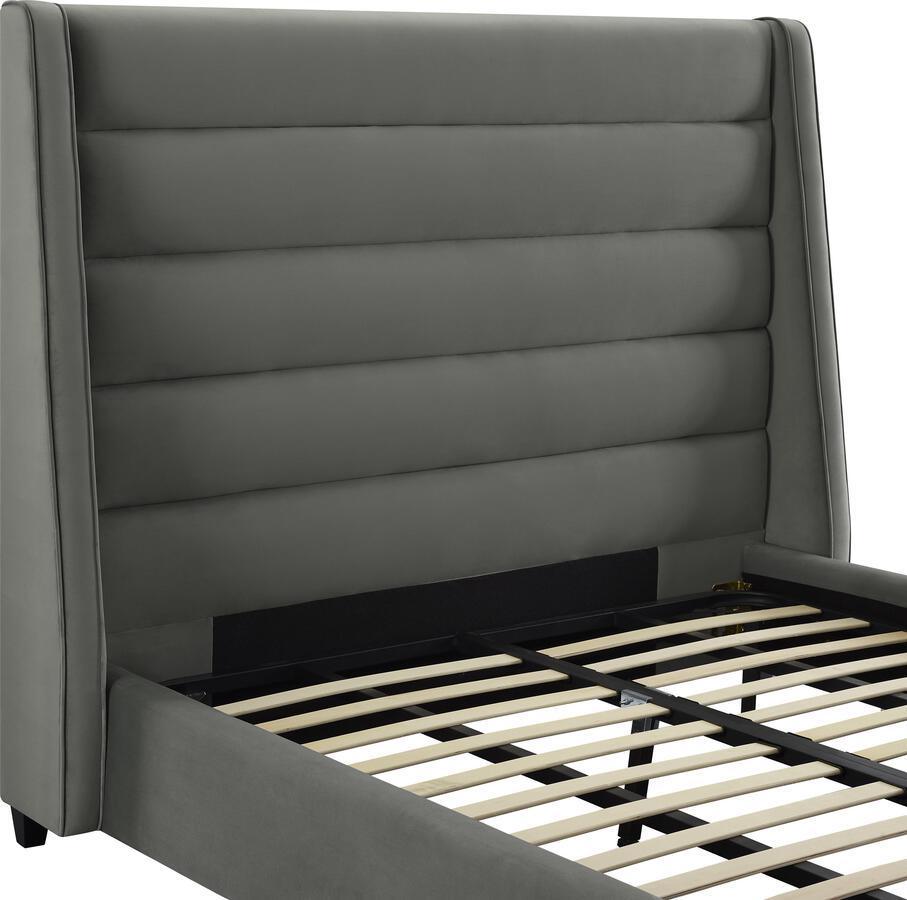 Tov Furniture Beds - Koah Grey Velvet Bed in Queen