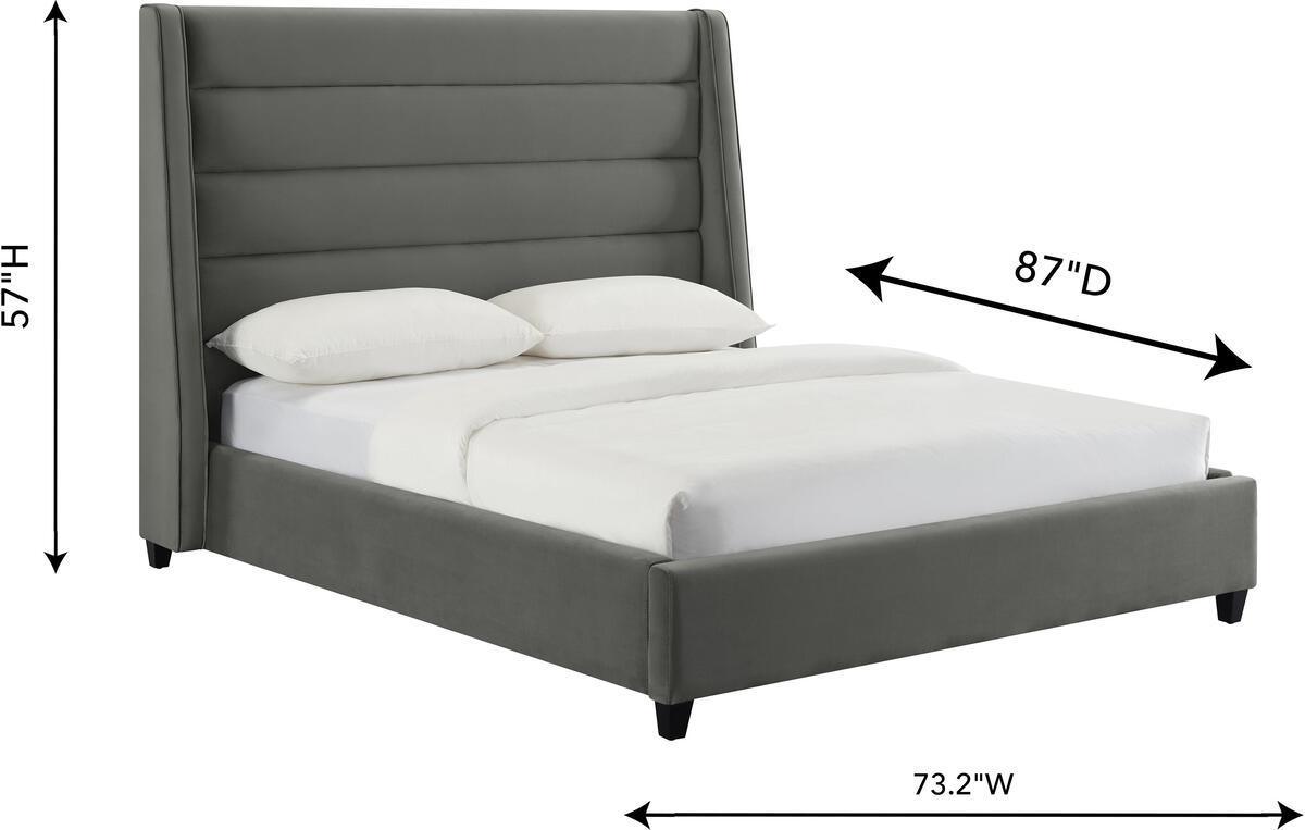 Tov Furniture Beds - Koah Grey Velvet Bed in Queen