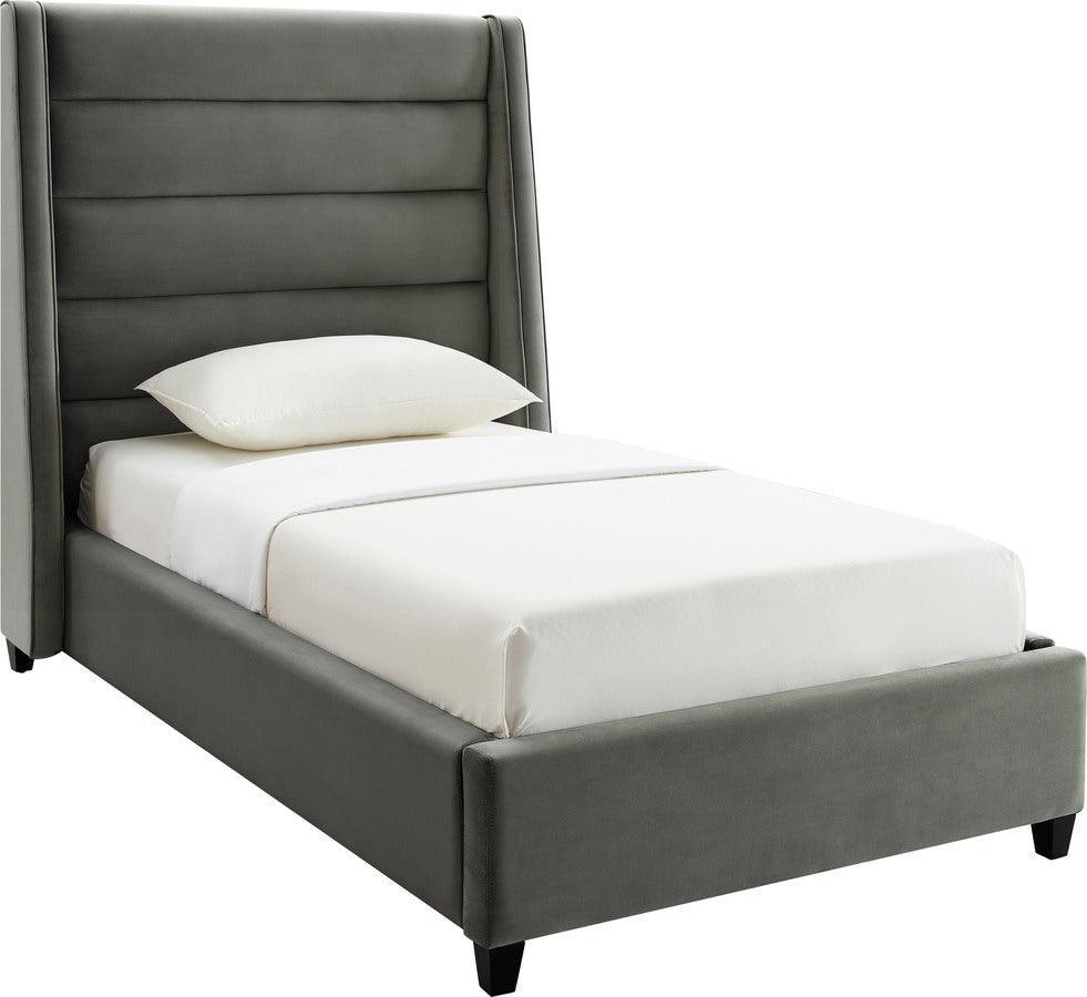 Tov Furniture Beds - Koah Grey Velvet Bed in Twin Dark Brown & Gray