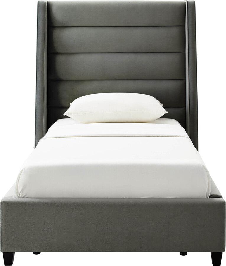 Tov Furniture Beds - Koah Grey Velvet Bed in Twin Dark Brown & Gray