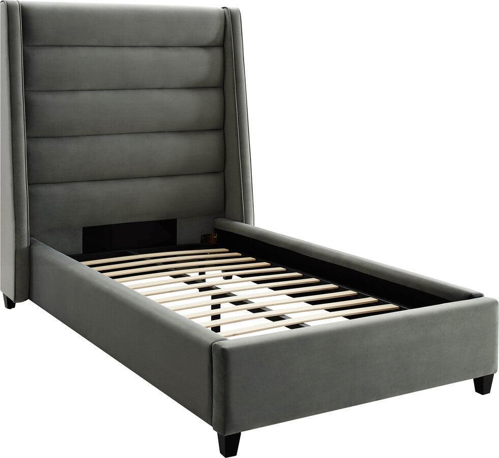 Tov Furniture Beds - Koah Grey Velvet Bed in Twin Dark Brown & Gray